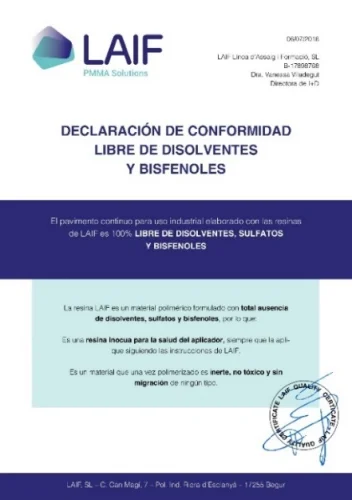Dichiarazione di conformità priva di solventi e bisfenoli