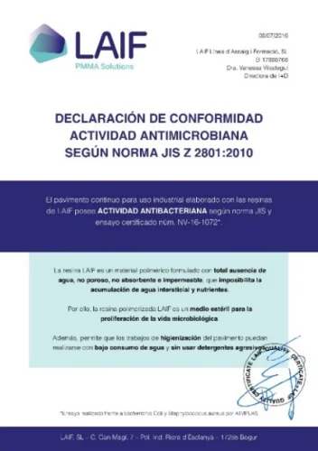 Dichiarazione di conformità attività antimicrobica